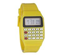 Silicone Multi Time Electronic Wrist Calculator Watch Men's Big Watches (Yellow, One Size)