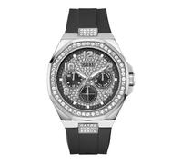 Guess Empire GW1002G1 Men's Quartz Analogue Stainless Steel Watch 46 mm Silicone Strap Silver 5 Bar Black Dial Date Display