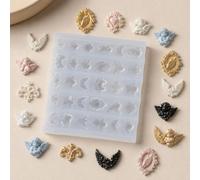 Silicone Nail Art Charm Mold with Assorted Vintage Angel Heart Carving Fruit Patterns for DIY Resin Manicure Decoration Making