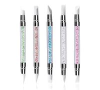 Silicone Nail Brush, Gel Carving Brush, Silicone Modelling Brush Set, Double Heads DIY Manicure Tool, Rhinestone Picker, Silicone Head Acrylic Handle Salon Tool Set (5 Pieces)