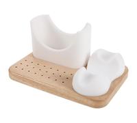 Silicone Nail Drill Holder with 24 Holes, Wood Base Storage Box | Khaki Finish, Portable Desktop Organiser, for Home Salon Counters and Outdoor Manicure Sessions