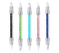 Silicone Nail Tool | 5 Colors Du-al-tipped Silicone Nail Pens | Nails Brushes for Gel Nails | Du-al Head Manicure Carving Pen | N-ail Art Sculpture Pen for Home Salon