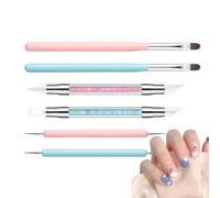 Silicone Nail Tool,6 Piece Silicone Dotted Tools and Nail Brush - Double Tip Liner Brush for Modeling Sculpture Gel, Manicure Kit for Engraving, Drawing and Drawing
