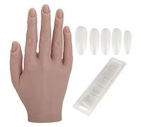Silicone Nail Training Hand, Manicure Practice Mannequin, Bendable Flexible Joint Nail Art Practice Hand with 100 False Nail Tips, Lifelike Skin Texture for Acrylic and Gel Nails, (03)