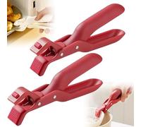 Silicone Non-Slip Heat Insulation Anti-Scald Clip, 2025 Multi-Purpose Anti-Scald Bowl Holder Clip for Kitchen Multi-Function Anti-Scald Bowl Clip Hot Bowl Dish Plate Gripper Clips (Red, 2Pack)