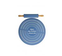 Silicone Non-Stick Rolling Pin & Pastry Mat Set - Adjustable Thickness, Food-Grade Silicone, Heat-Resistant, Easy-Clean Baking. (Blue)