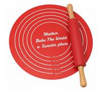 Silicone Non-Stick Rolling Pin & Pastry Mat Set - Adjustable Thickness, Food-Grade Silicone, Heat-Resistant, Easy-Clean Baking. (RED)