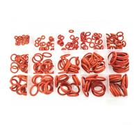 Silicone o ring rubber seal kit with 225 pieces in 15 sizes for use in pressure valves, boilers, compressors, and filtration systems