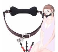 Silicone Open Mouth Gag Dog Bone Gag Muzzles Roleplay Flirting Adjustable Lockable Belt BDSM Fetish Slave Restraints Sex Toys (Black)