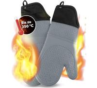 Silicone Oven Gloves Heat Resistant Anti-Slip Cooking Gloves with Soft Cotton Lining up to 350°C Gloves for Cooking and Baking - Gray