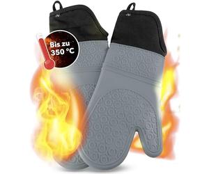 Silicone Oven Gloves Heat Resistant Anti-Slip Cooking Gloves with Soft Cotton Lining up to 350°C Gloves for Cooking and Baking - Gray