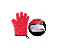 Silicone Oven Gloves Heat Resistant, Silicone And Cotton Double Layer BBQ Gloves Non-Slip Kitchen Gloves Waterproof Flexible Oven Gloves2Pcs-Red