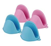 Silicone Oven Mitts, 2 Pairs Silicone Oven Mitts, Mini Silicone Oven Mitts, Heat Resistant Oven Mitts (Blue + Pink)