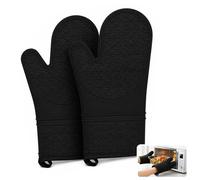 Silicone Oven Mitts, Anti-Slip Heat Resistant Oven Gloves, Withstand 500℉, Double Oven Gloves for Kitchen Cooking BBQ(Black)