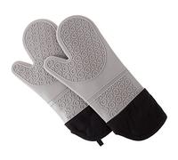 Silicone Oven Mitts - Extra Long Professional Quality Heat Resistant with Quilted Lining and 2-sided Textured Grip - 1 pair Gray by Bedford Home