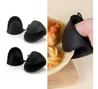 Silicone Oven Mitts for Air Fryer, 2 Pair Thicken Mini Oven Gloves Heat Resistant for BBQ,Cooking,Baking (Black, Dark Gray)