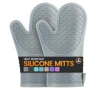 Silicone Oven Mitts, Heat Resistant 2PCS Oven Mitts with Soft Cotton Lining, Waterproof Non-Slip Grip Oven Glove, Kitchen Potholder Mits for BBQ, Baking, Cooking, 12.5 Inch - Grey