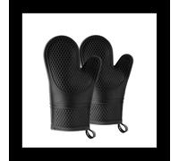Silicone Oven Mitts - Jet Black Oven Mitts Heat Resistant Soft Lining Silicone Oven Gloves - Oven Mits Set Black