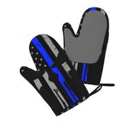 Silicone Oven Mitts Set 2PCS, Blue Stripe Stars Skull Printed Heat Resistant Non-Slip Silicone Oven Gloves for Kitchen Cooking Baking Microwave