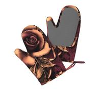 Silicone Oven Mitts Set 2PCS, gothic Rose Printed Heat Resistant Non-Slip Silicone Oven Gloves for Kitchen Cooking Baking Microwave