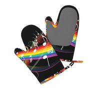 Silicone Oven Mitts Set 2PCS, Rainbow Musical Note Melody Printed Heat Resistant Non-Slip Silicone Oven Gloves for Kitchen Cooking Baking Microwave