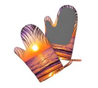 Silicone Oven Mitts Set 2PCS, Sunset with Tropical Palm Trees Twilight Scenery Printed Heat Resistant Non-Slip Silicone Oven Gloves for Kitchen Cooking Baking Microwave