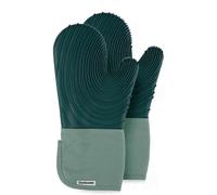 Silicone Oven Mitts Set, Cotton Lined, BPA Free, Long Oven Mitts and Tripod Holder, Silicone Grill Gloves, 2 Pieces (Green)
