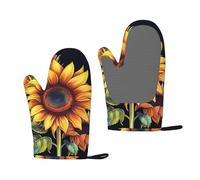 Silicone Oven Mitts Set of 2 Summer Sunflower Oven Gloves for Women Men Heat Resistant Grill Gloves Waterproof Non-Slip BBQ Gloves for Kitchen Cooking