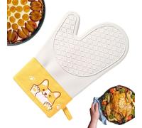 Silicone Oven Mitts - Silicone Non-slip Stove Gloves,Double-layer Insulated Thicken Cotton Liner Dog Pattern Mittens for Cooking Bakery Grilling Barbecue Stove Pizza Outdoor