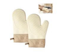 Silicone Oven Mitts Waterproof Heat Resistant Baking Gloves For Kitchen Cooking Baking Dessert Making Heat Proof Protection For Hands From Hot Utensils (Beige-A)