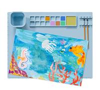 Silicone Painting Mat for Kids 20×16inch Reusable Craft Mat with Palette Cup Holder Non-Stick Sheet for Crafting Watercolour Painting Cutting Art Creation Clay and DIY Projects (Blue)