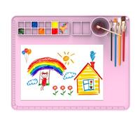 Silicone Painting Mat with Cup and Brush Cleaner Tool,20"×16" Craft Mat,Perfect Artist Gift for Kids! Collapsible & Water-Resistant Art Mat -Great for Clay and DIY Creations. (Pink)