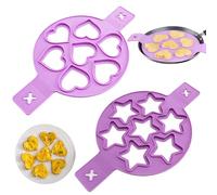 Silicone Pancake Mold 2Pcs Flip and Cook Pancake Molds 7-Cavity Heart & Star Shaped Molds for Griddle Non Stick Mini Maker Purple