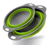 Silicone Pasta Colander - Collapsible Colander with Handle Set, Set of 2, Space-Saving Kitchen Strainers, 1.5 Quart, 2 Quart, BPA Free ＆ Dishwasher Safe, for Pasta, Vegetables, Fruits