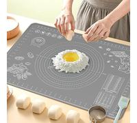 Silicone Pastry Mat 70x50 cm Extra Thick Non Stick Baking Mat with Measurements and Edge Heightening, Food Grade Silicone Rolling Dough Board for Pastry, Bread, Cookies, Pizza, Fondant, Pasta - Grey