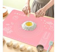 Silicone Pastry Mat 70x50 cm Extra Thick Non Stick Baking Mat with Measurements and Edge Heightening, Food Grade Silicone Rolling Dough Board for Pastry, Bread, Cookies, Pizza, Fondant, Pasta -Pink