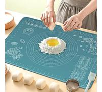 Silicone Pastry Mat 80x60 cm Extra Thick Non Stick Baking Mat with Measurements and Edge Heightening, Food Grade Silicone Rolling Dough Board for Pastry, Bread, Cookies, Pizza, Fondant, Pasta - Indigo