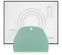 Silicone Pastry Mat with Dough Cutter and Measurement Markings | Non Slip Surface, Plastic Scraper Accessory, for Cream and Pie Crust, Home Kitchens and Pastry Making