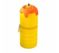 Silicone Pencil Case Retractable Standing Pen Holder Pouch Organizer with Slide and Adorable Cartoon Cap Made of Care Silicone Suitable for Students Art Class Study Room Travel, Yellow