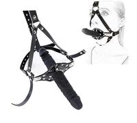 Silicone Penis Mouth Gag, Double Head Dildo Mouth Gag, Fetish Cock Gag Bondage, Leather Body Harness Restraint Strap-On Muzzles Mouth Spreader Oral Plug, BDSM Adult Sex Toys