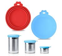 Silicone Pet Can Cover Lids, Reusable 1 fit 3 Food Storage Cover Lids Universal Size for Dog Cat Food BPA Free Dishwasher Safe Airtight & Leakproof Seal 2 Pack (Blue & Red)