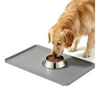 Silicone Pet Feeding Mat, 60 x 40 cm Grey Dog Cat Food Mat with Raised Edges, Non Slip Waterproof Bowl Placemat, Easy Clean Pet Feeding Tray for Food and Water, BPA Free, Protect Floors from Spills