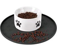 Silicone Pet Food Mat, Waterproof, Black, High Lip Design, Spill Prevention, Floor Protection, for Dogs and Cats