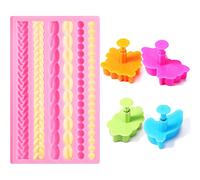 Silicone Pie Crust Mold and 4 Pieces Leaves Baking Pie Crust Cutter, Pearl Fondant Mold Rope Bead Mold and Leaves Cookie Cutter Pastry Cookie Fondant Stamper for Cake Chocolate Candy Baking Kitchen