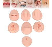 Silicone Piercing Model, 7PCS Body Part Displays Set 3D Flexible Simulation Tongue Mouth Nose Eye Navel Ear Model for Piercing Practice and Jewelry Display Teaching Tool (Light Skin Color)