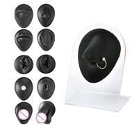 Silicone Piercing Practice Body Parts Displays Set Body Piercing Practice Model Simulation Human Ear Mouth Eye Tongue Navel Displays with Base for Jewelry Display Novice Piercer Hospital (Black)