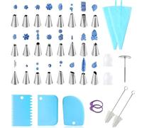 Silicone Piping Bags, 34 pcs Stainless Steel Nozzles Set with Coupler, 2 Reusable Icing Piping Bag with 1 Decorating Nail, 2 Cleaning Brush & 3 Dough Scrapers for Decorating Cakes, Pastries & Cupcakes