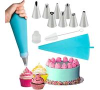 Silicone Piping Bags, 8 pcs Stainless Steel Nozzles Set with Coupler, 30cmx17cm-1 Reusable Icing Piping Bag with Cleaning Brush for Decorating Cakes, Pastries & Cupcakes (Pack of 11)