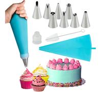 Silicone Piping Bags 8 pcs Stainless Steel Nozzles Set with Coupler 30cmx17cm1 Reusable Icing Piping Bag with Cleaning Brush for Decorating Cakes