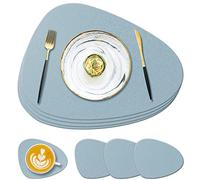 Silicone Placemats and Coasters, Leaf Texture, Light Blue, Set of 4